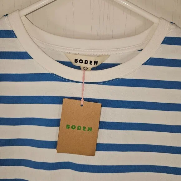 Boden Womans Size 8L Dress Stripes Nautical Blue White NEW - Picture 2 of 5